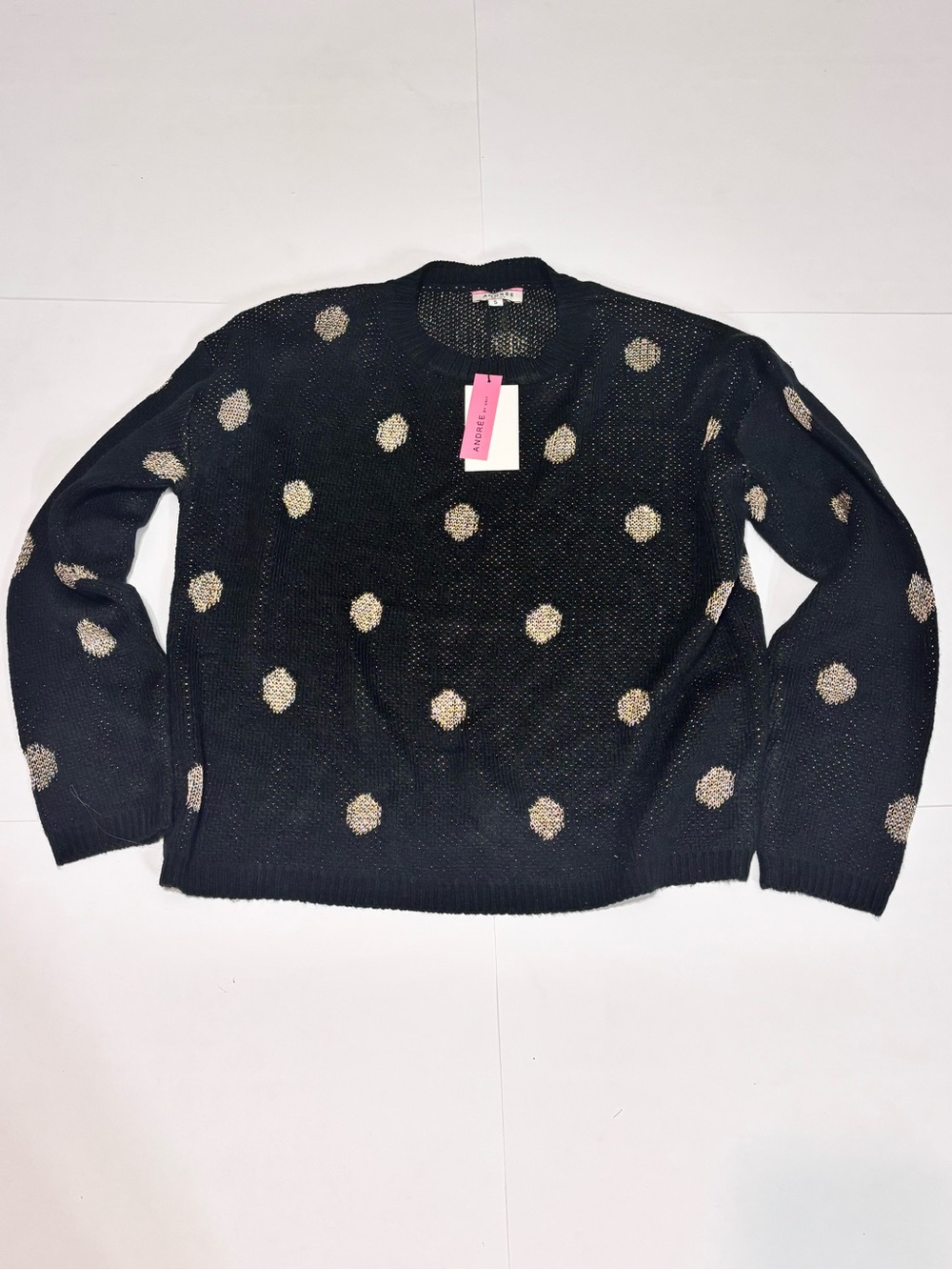 ANDREE BY UNIT Black Sweater with Gold Polka Dot Accents